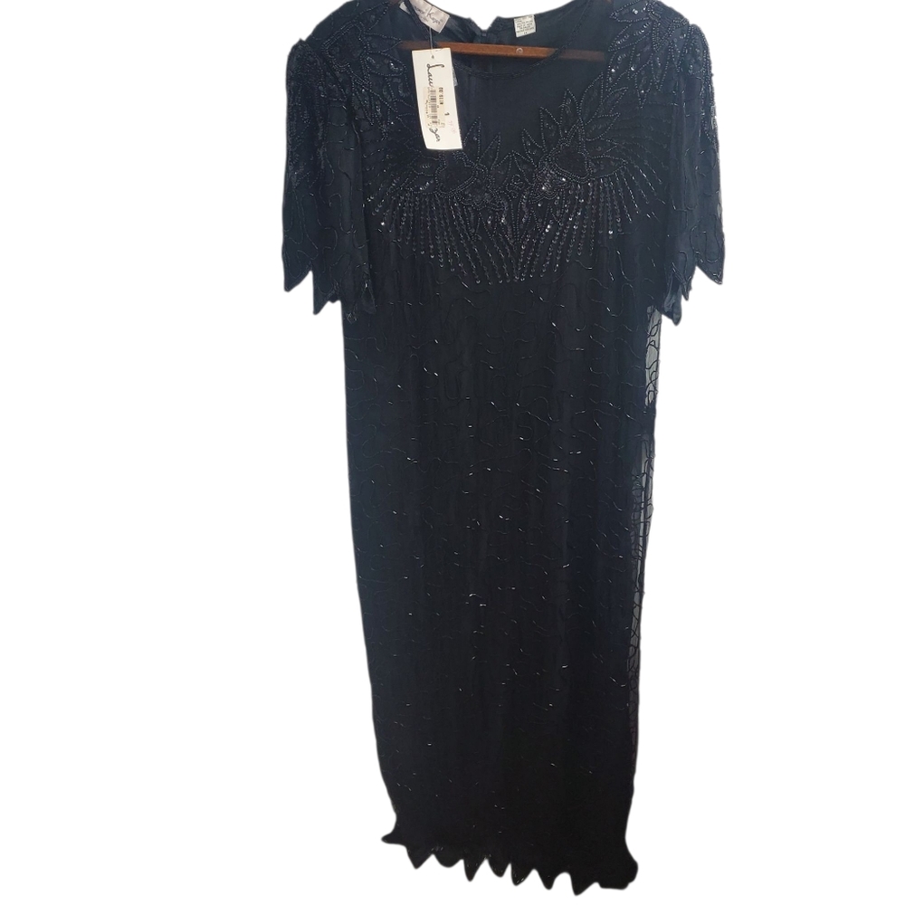 NWT Vintage Laurence Kazar Full Beaded Dress Silk Lining Size 1X